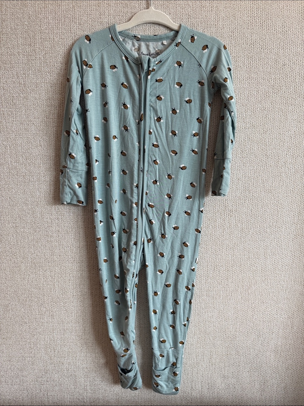 Brave Little Ones Blue Bamboo Bee-Print One-Piece Convertible Footie Pajama
